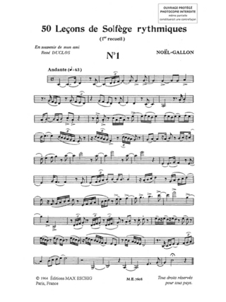 50 Leçons de Solfège Rythmiques Volume 1 - Noël Gallon